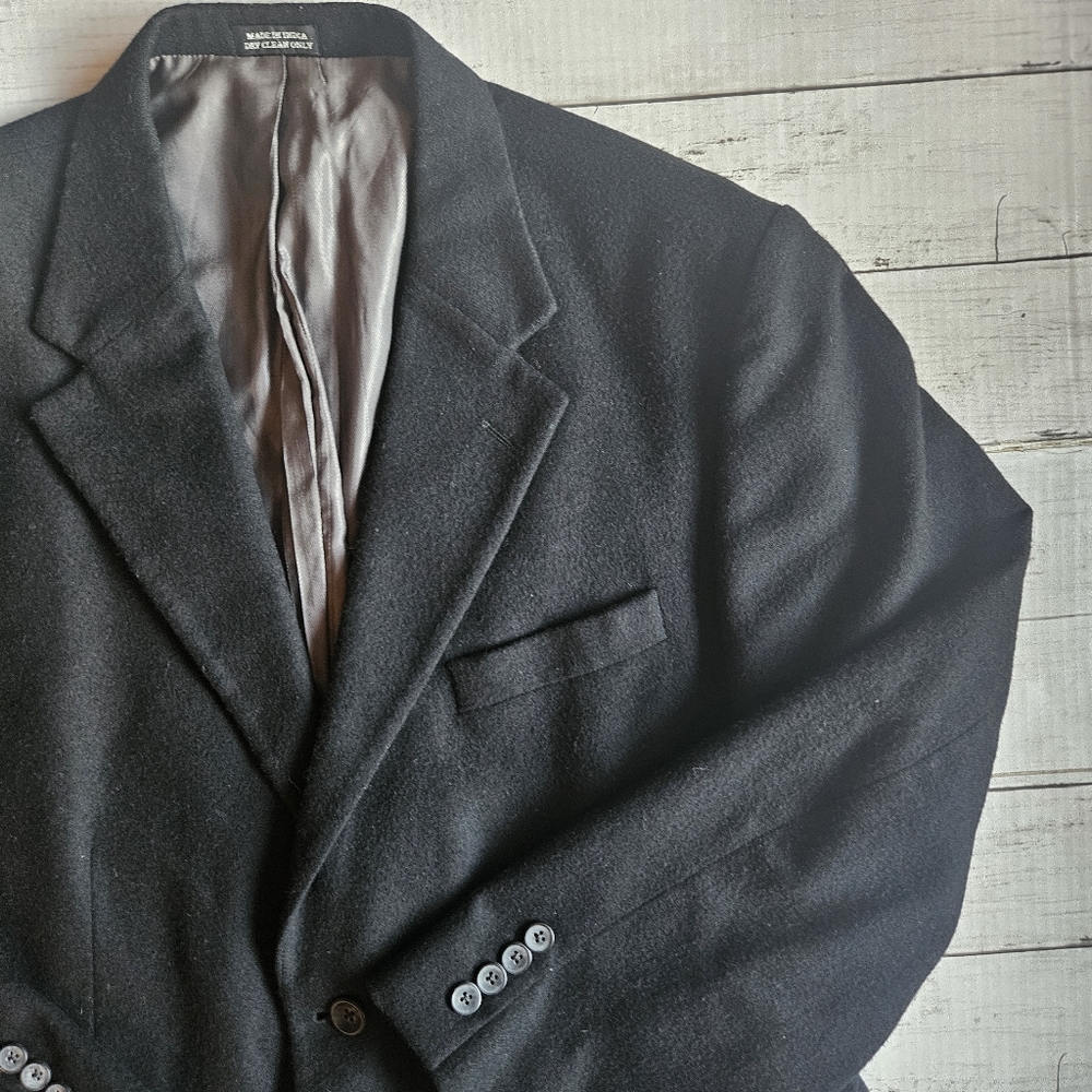 Oscar de La Renta‎ Men Blazer/ Sport Cost Two Button Sz 44R Black Wool/ Cashmere